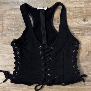 Hidden Cult Black Lace-Up Tank Top